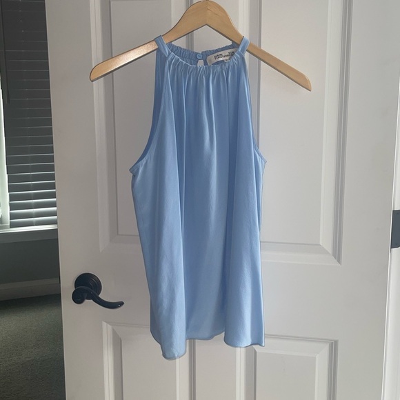 Diane Von Furstenberg DvF Baby Blue Silk Halter Pania Button Back Drape Small - Picture 2 of 8